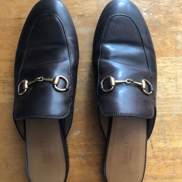 GUCCI Princetown Horsebit Chocolate Brown Leather Mules Slides Size 38.5, 8.5 - Picture 8 of 16